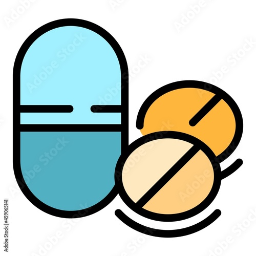 Allergy pills icon. Outline allergy pills vector icon color flat isolated