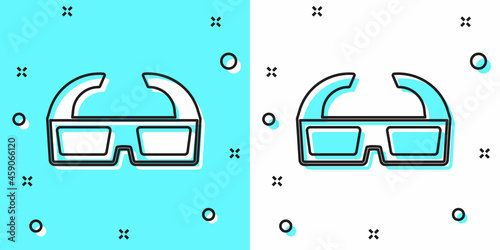 Black line 3D cinema glasses icon isolated on green and white background. Random dynamic shapes. Vector