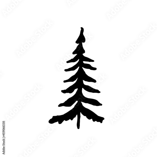 Vector illustration of a Christmas tree. Doodle sketch. Design for print, banner, greeting card, logo, stickers, icons. Vector illustration of a Christmas tree on a white background.