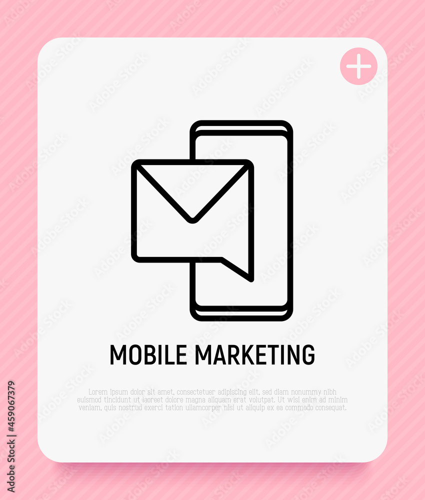 Mobile marketing thin line icon, envelope on smartphone screen. Modern vector illustration.
