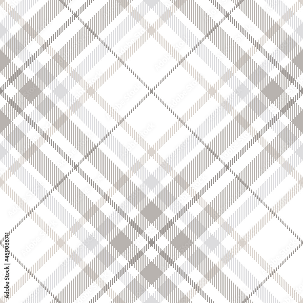 Seamless plaid check pattern in shades of pastel gray and white.