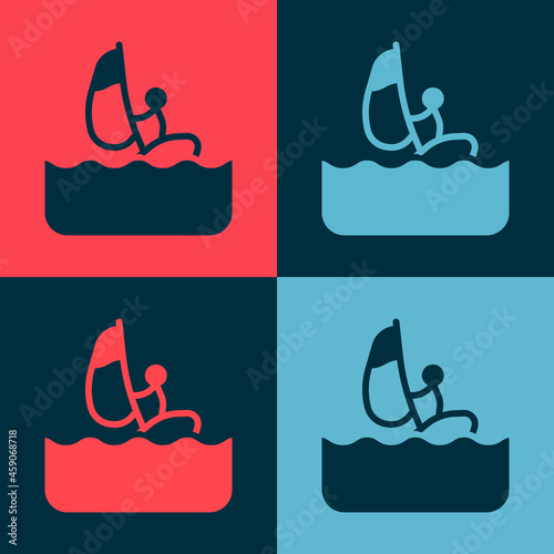 Pop art Windsurfing icon isolated on color background. Vector