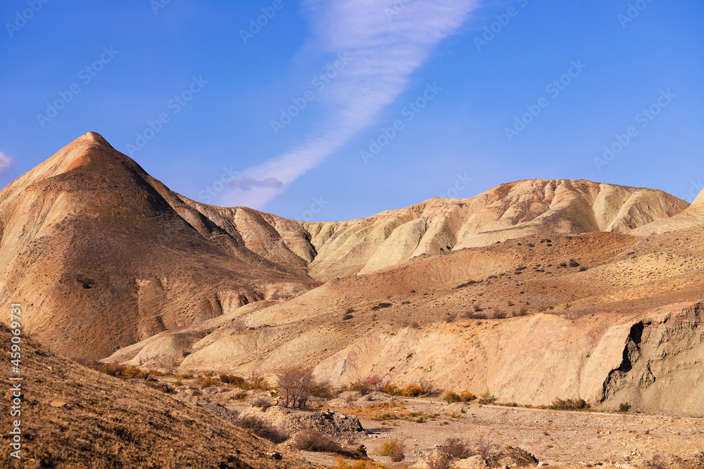 Mountains with red stripes. Khizi region. Azerbaijan.