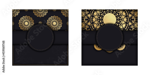 Greeting card in black with antique gold ornaments prepared for typography.