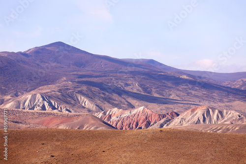 Mountains with red stripes. Khizi region. Azerbaijan.