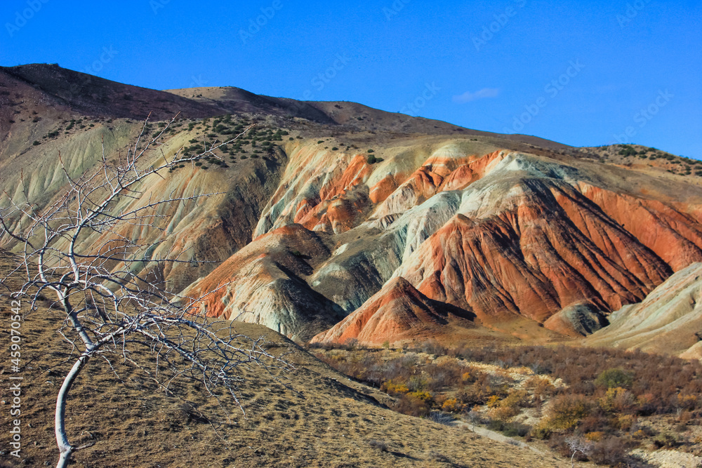 Mountains with red stripes. Khizi region. Azerbaijan.