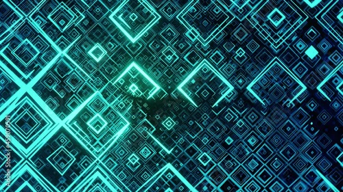 Infinite loop animation of neon squares, in 4k and 3d, digital wallpaper. Modern technology concept, abstract information.