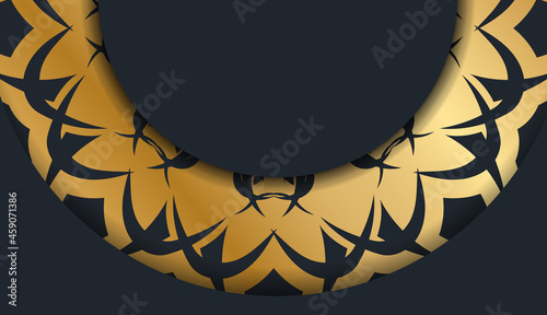 Greeting card in black with Greek gold pattern prepared for printing.