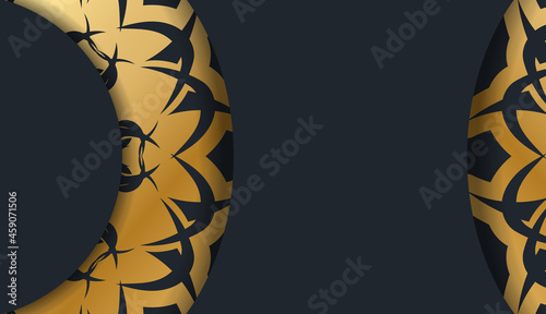 Greeting card in black color with Greek gold ornaments prepared for printing.