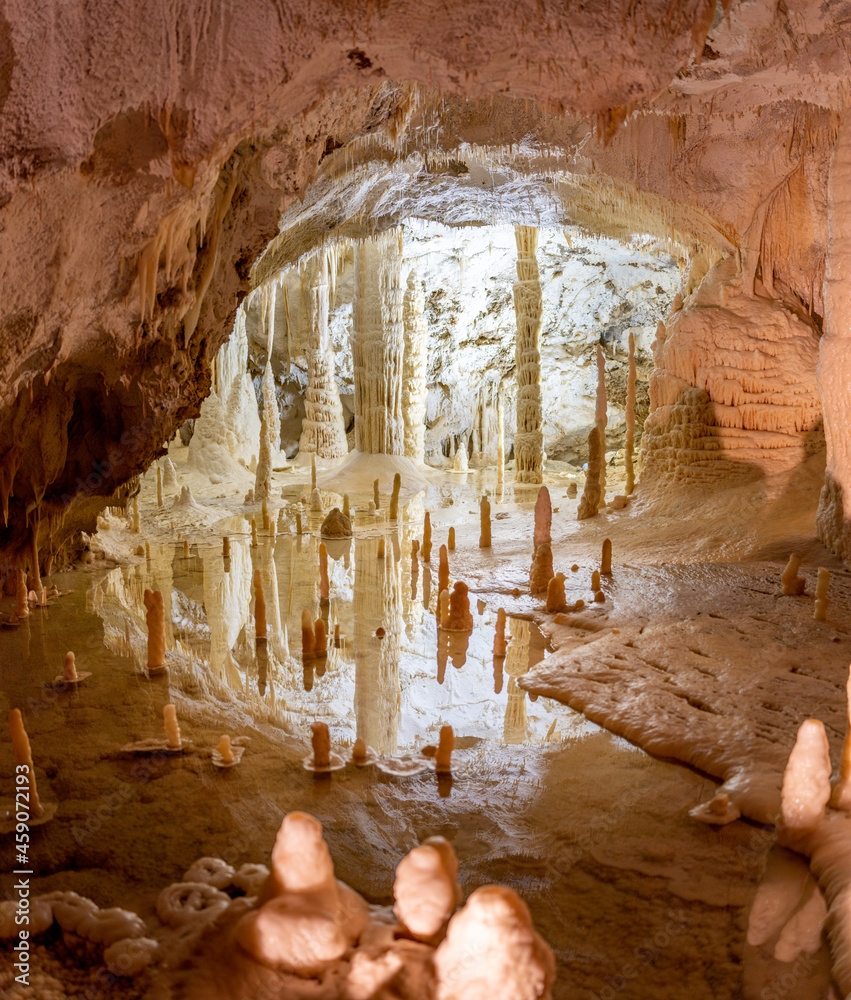 Underground krust cave in Marche Region, Italy. Frasassi