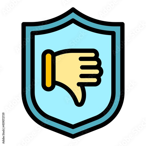 Shield dislike icon. Outline shield dislike vector icon color flat isolated