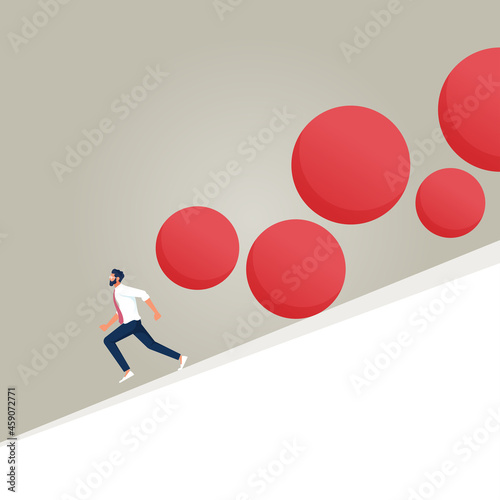 Businessmen running away from falling rocks, Business risk and crisis vector concept
