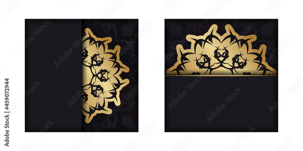 Fototapeta premium Congratulatory Brochure in black color with antique gold ornaments prepared for typography.