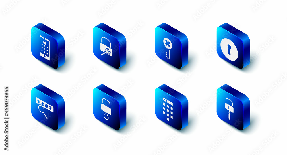 Set Lock repair, Wrong key, Keyhole, picks for lock picking, Password protection, and, and Mobile graphic password icon. Vector Set Lock repair, Wrong key, Keyhole, picks for lock picking, Password protection, and, and Mobile graphic password icon. Vector