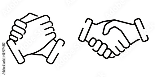 Business agreement handshake and brotherhood handshake line art icon on white bacground vector