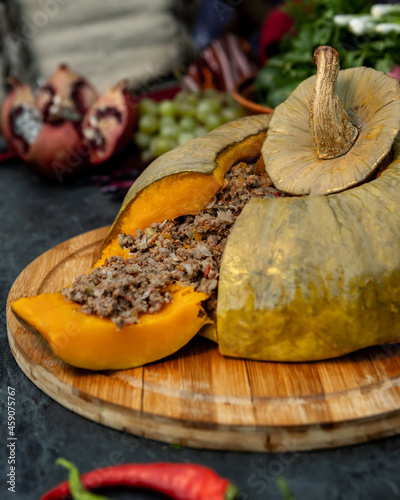 pumpkin with meat filling, turkmen dish photo