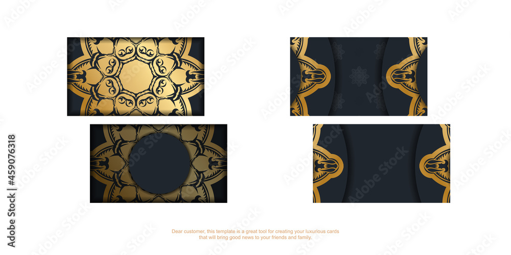 Black business card with Greek gold pattern for your brand. Black business card with Greek gold pattern for your brand.
