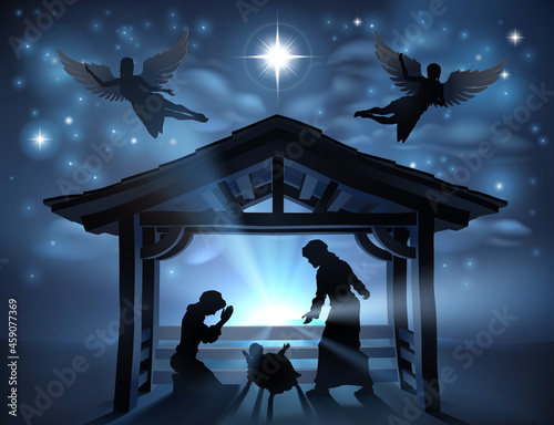 Christmas Nativity Scene Jesus Manger Silhouette