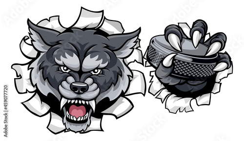 Canvas Print Wolf Ice Hockey Player Animal Sports Mascot