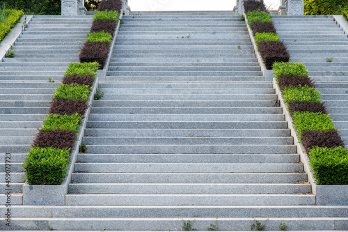 The steps in the park are planted with greenery