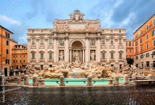 Trevi Fountain (Fontana di Trevi) in the morning light in Rome, Italy. Trevi is most famous fountain of Rome. Architecture and landmark of Rome. photo