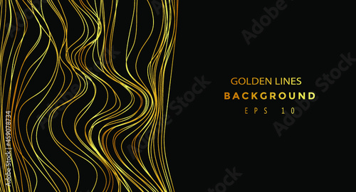 Golden chaotic lines background. Tangled chaotic pattern. Vector illustration.