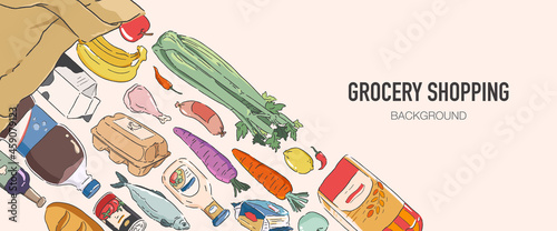 Grocery product background. Grocery shopping concept illustration