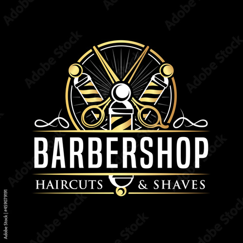 gold vintage barbershop logo design template