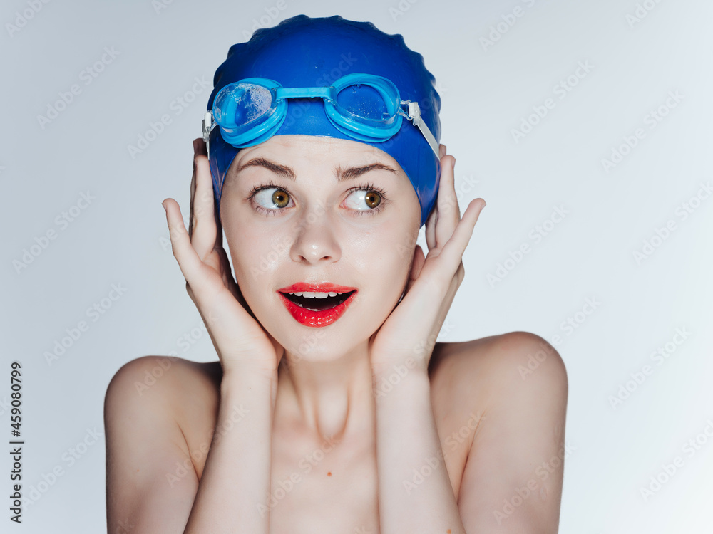 athletic woman in swimming goggles Professional athletic woman in swimming goggles Professional