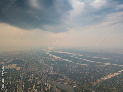 Sunset over Kiev. Cloudy evening. Aerial drone view. © Sergey