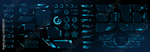 Big set of abstract HUD elements for ux ui design. Futuristic Sci-Fi user Interface. Dashboard display. Callouts titles. Vector