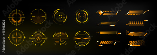 Sci-fi futuristic spaceship aim set. HUD Futuristic crosshair. Optical and radar location theme. Dashboard display. Callouts titles. Vector