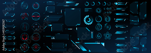 Big set of abstract HUD elements for ux ui design. Futuristic Sci-Fi user Interface. Dashboard display. Callouts titles. Vector