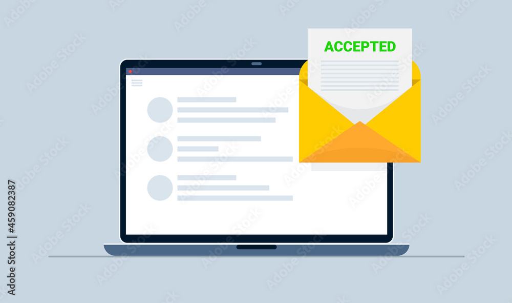 Acceptance letter. Open document on laptop screen. Positive answer in college, university or at work. Acceptance letter. Open document on laptop screen. Positive answer in college, university or at work.