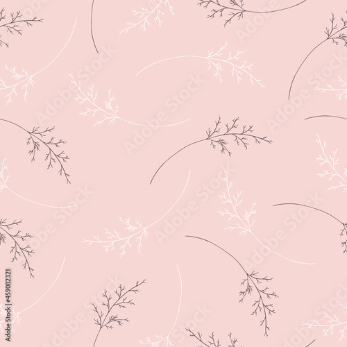 Dusty rose color pattern  doodle floral vector texture  pattern with spikelets  rose color seamless pattern in hand-drawn style  texture with floral elements