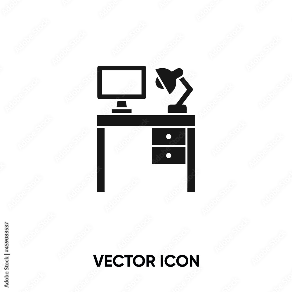 Office desk vector icon. Modern, simple flat vector illustration for website or mobile app.Workplace symbol, logo illustration. Pixel perfect vector graphics Office desk vector icon. Modern, simple flat vector illustration for website or mobile app.Workplace symbol, logo illustration. Pixel perfect vector graphics