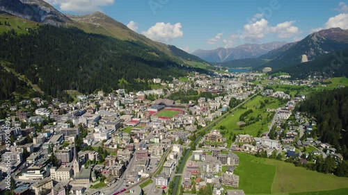 Aerial view around the city Davos in Switzerland on a sunny day in summer. photo