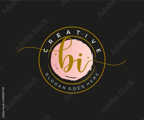 initial BI Feminine logo beauty monogram and elegant logo design, handwriting logo of initial signature, wedding, fashion, floral and botanical with creative template.