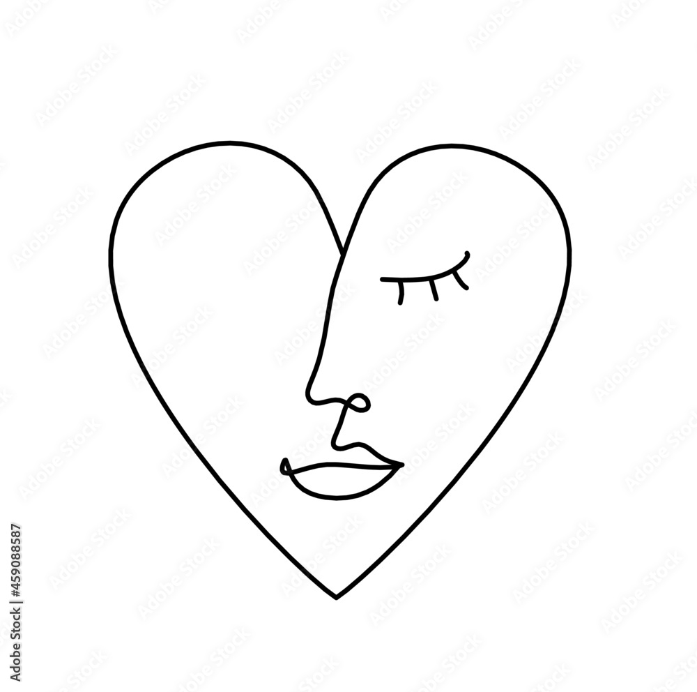 Woman silhouette face in shape heart as line drawing picture on white. Vector Woman silhouette face in shape heart as line drawing picture on white. Vector