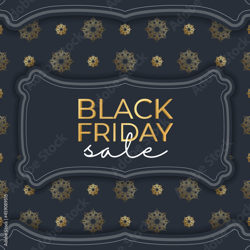 Festive Banner Black Friday Dark Blue With Round Gold Ornament