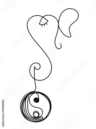 Silhouette of Lord Ganesha as line drawing on the white background. Vector