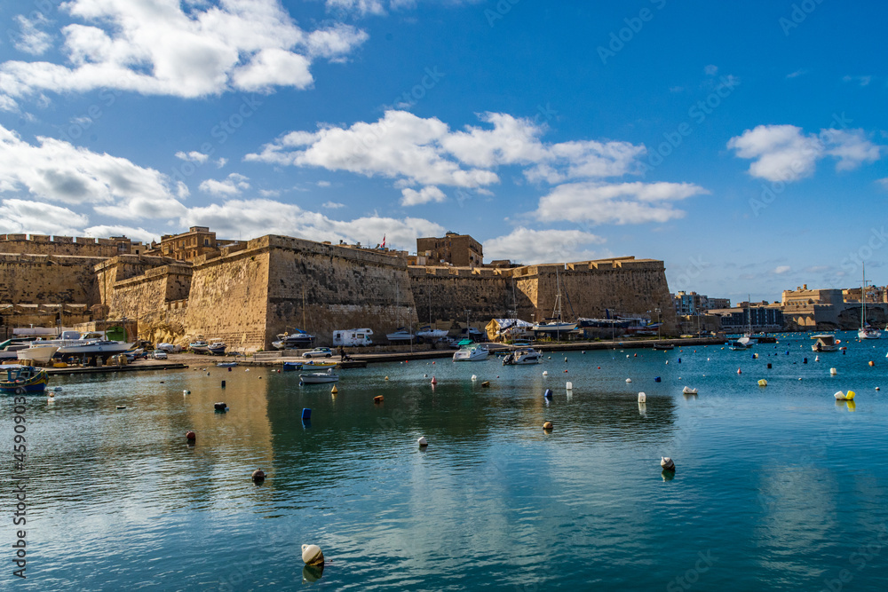 The Kalkara creek side of the fortified Birgu City in Malta.