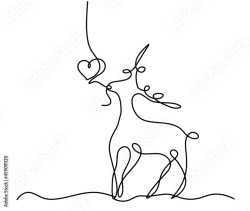 Silhouette of abstract deer as line drawing on white