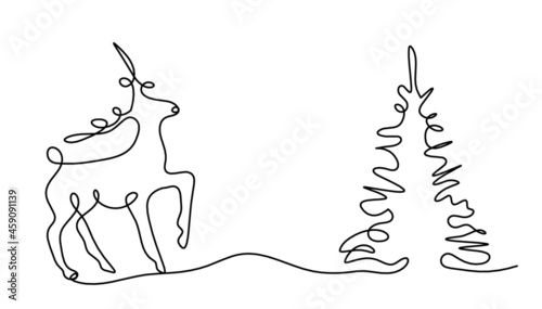 Silhouette of abstract deer as line drawing on white
