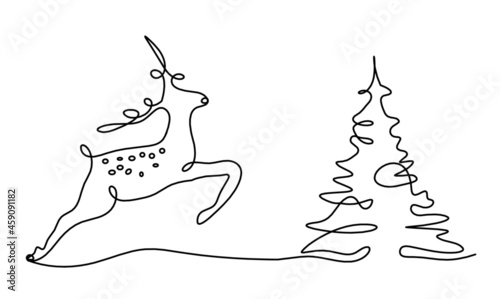 Silhouette of abstract deer as line drawing on white