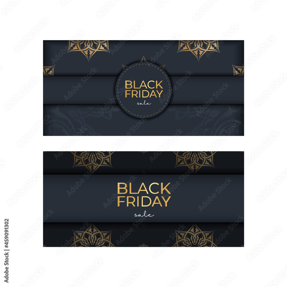 Festive advertising black friday dark blue with Greek golden ornament
