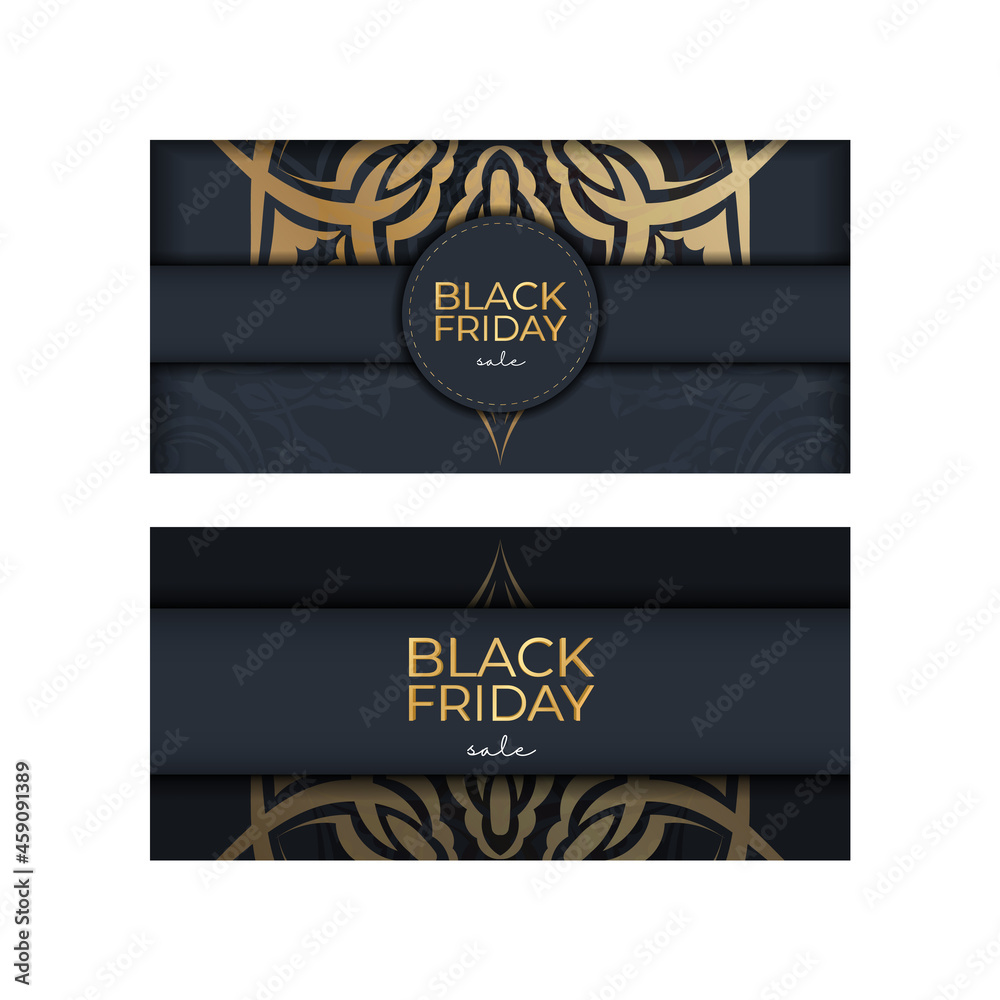 Festive advertising Black Friday dark blue with geometric gold pattern