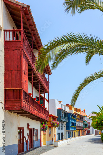 Houses with typical local balconies in Santa Cruz de La Palma