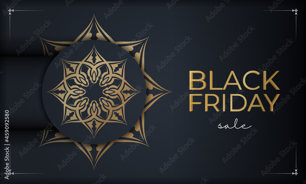 Festive advertising for black friday dark blue with geometric gold pattern