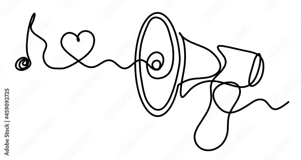 Obraz premium Abstract megaphone as continuous lines drawing on white background. Vector